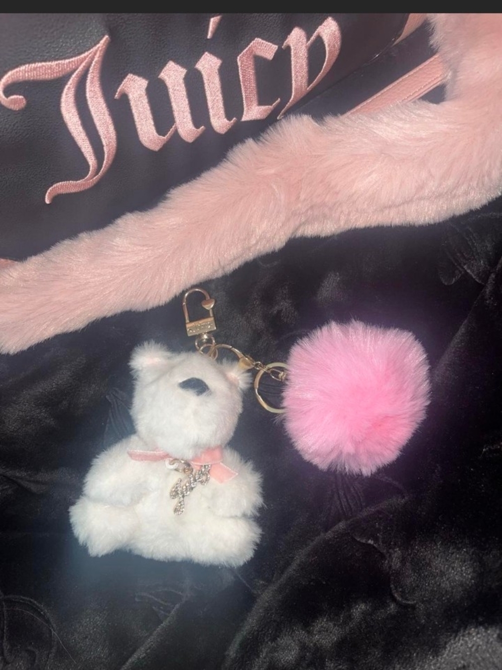 Juicy Couture Pink Pom & White Teddy Keychain Accessory